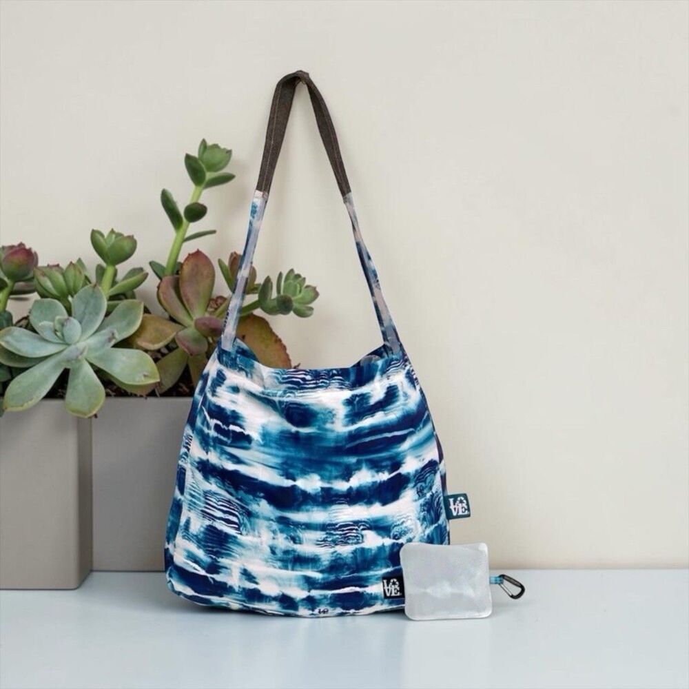 LOVE REUSABLE BAG Ocean Tyde Stash It Recycled Reusable Med Shopping Bag, NWT